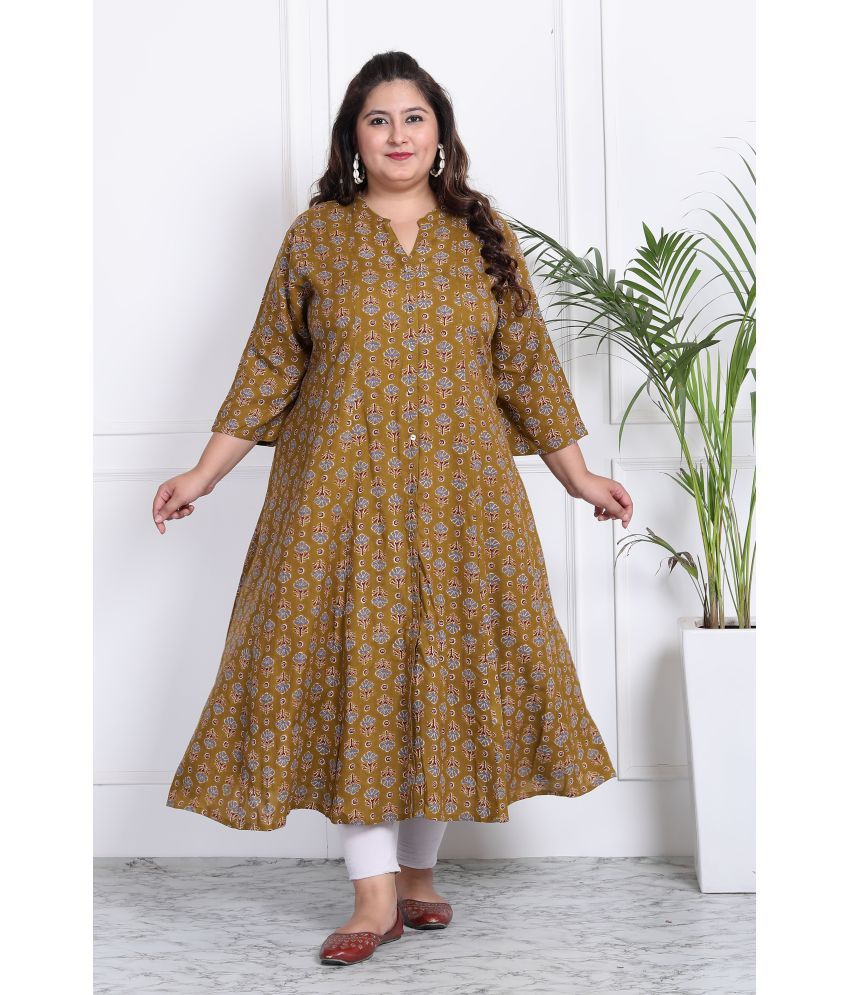     			Swasti Cotton Blend Printed Anarkali Women's Kurti - Mustard ( Pack of 1 )