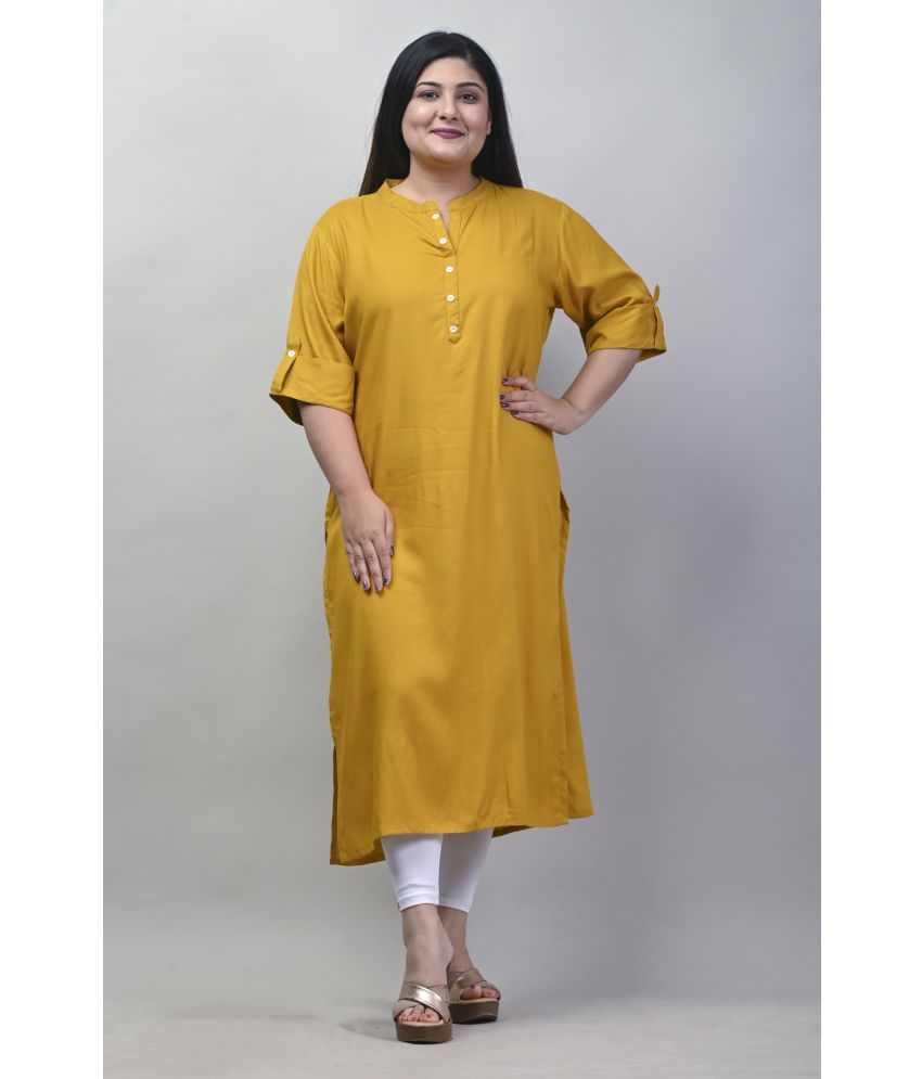     			Swasti Cotton Blend Printed Straight Women's Kurti - Mustard ( Pack of 1 )