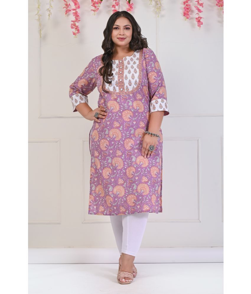     			Swasti Cotton Printed Straight Women's Kurti - Purple ( Pack of 1 )