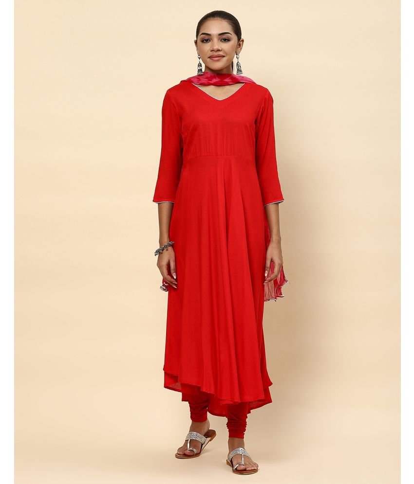     			TUNIYA Rayon Solid Anarkali Women's Kurti - Red ( Pack of 1 )