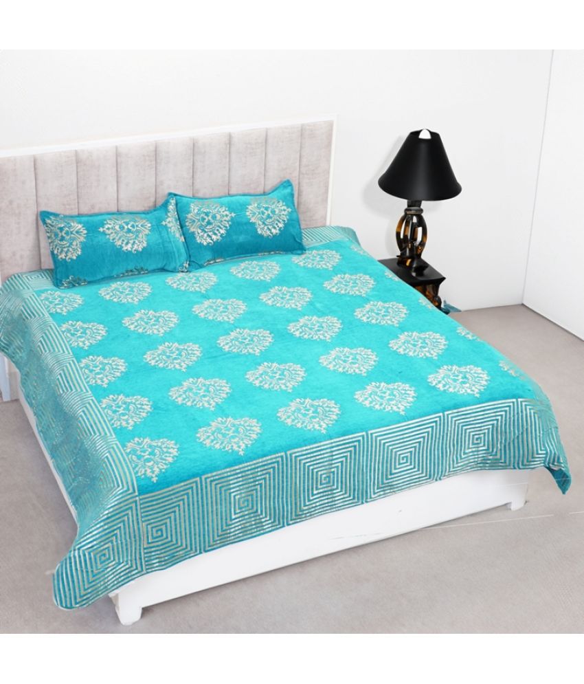     			FURNISHING HUT Chenille Ethnic King Size Bedsheet With 2 Pillow Covers - Turquoise
