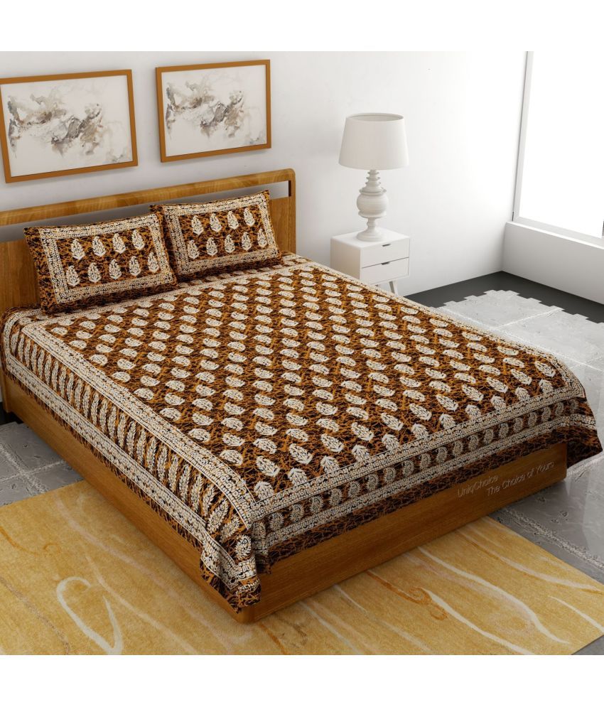     			Uniqchoice Cotton Ethnic Double Bedsheet with 2 Pillow Covers - Brown