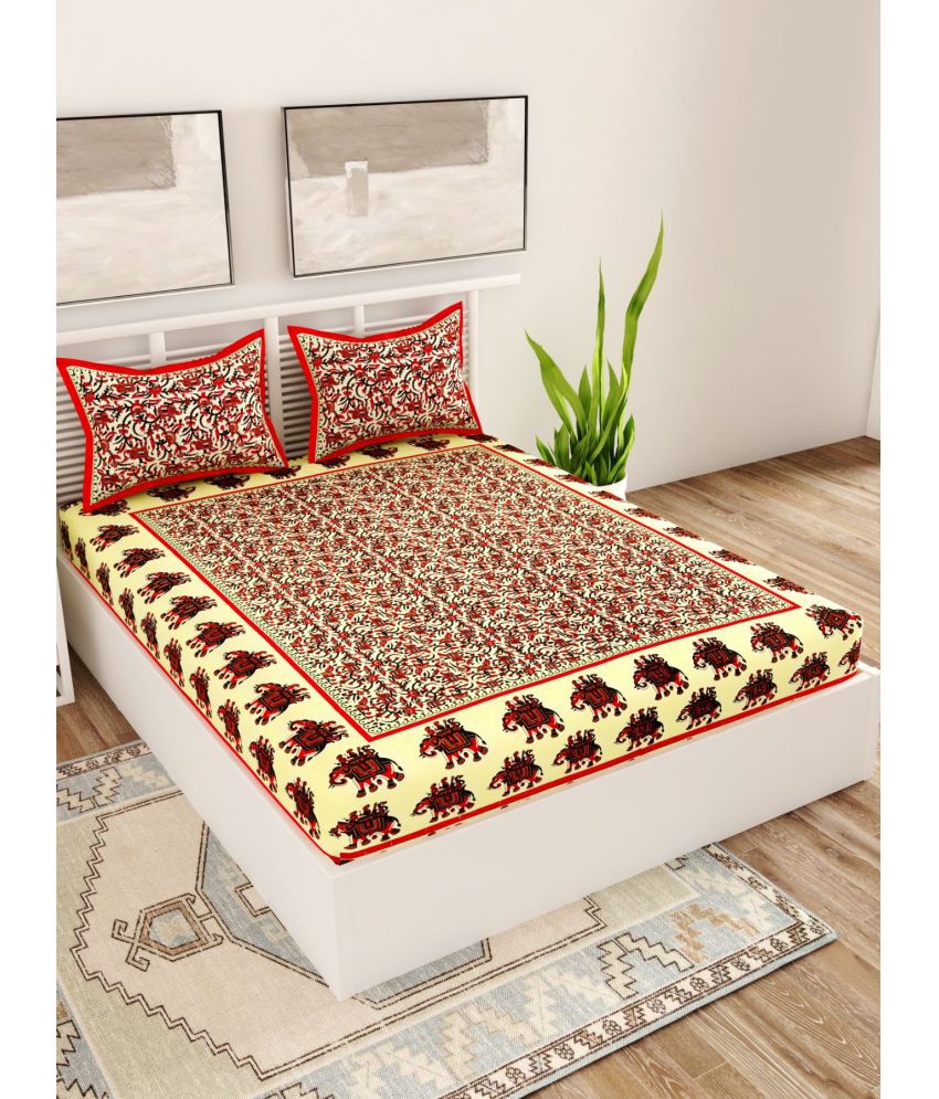     			Uniqchoice Cotton Ethnic Double Bedsheet with 2 Pillow Covers - Red