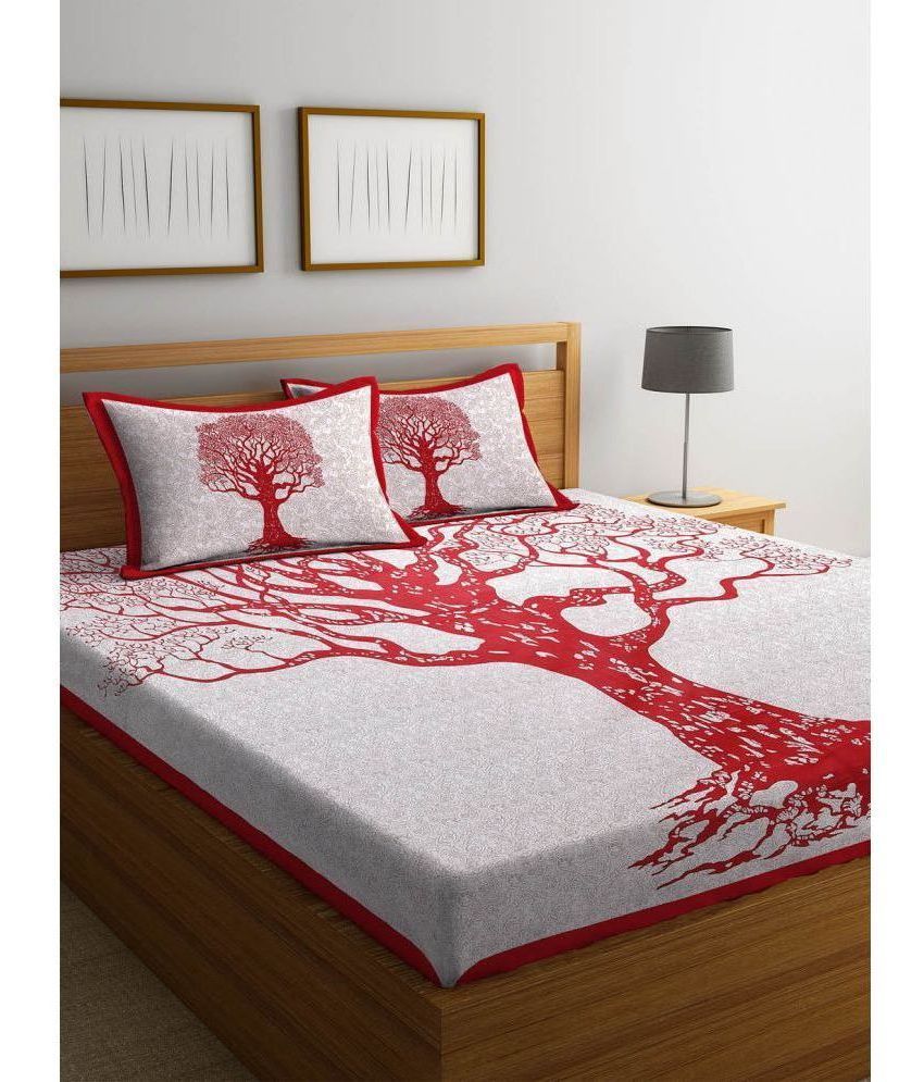     			Uniqchoice Cotton Nature Double Bedsheet with 2 Pillow Covers - Red
