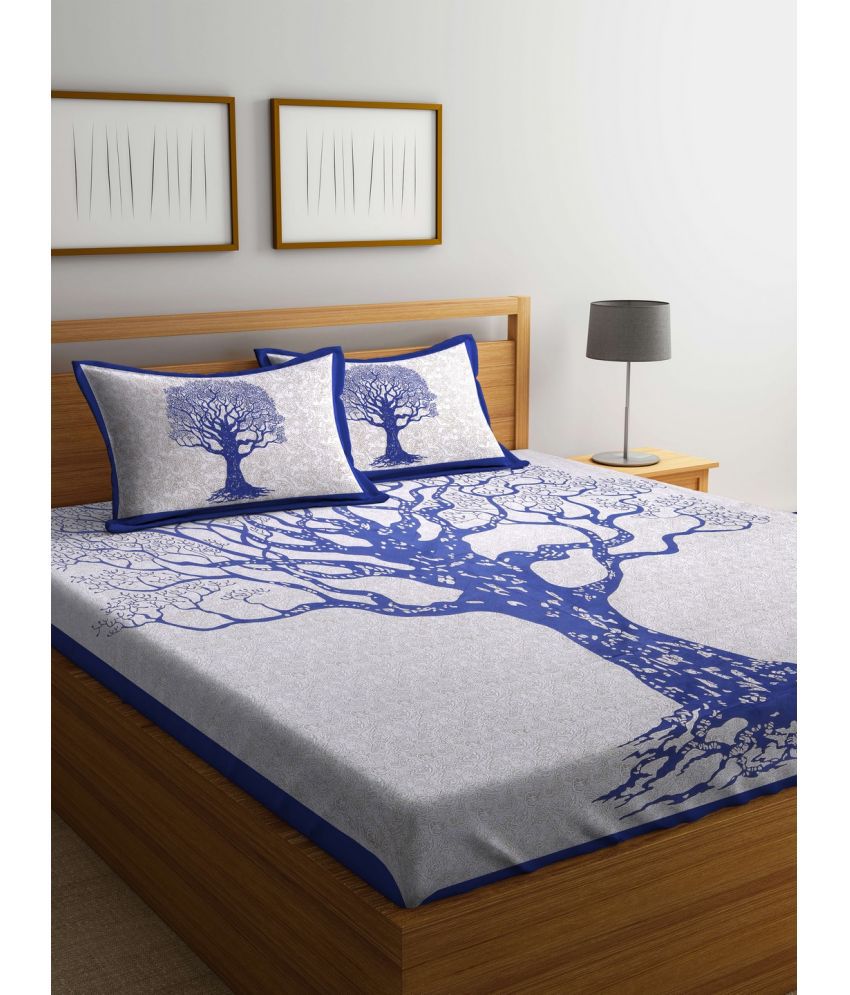     			Uniqchoice Cotton Nature Double Bedsheet with 2 Pillow Covers - Blue