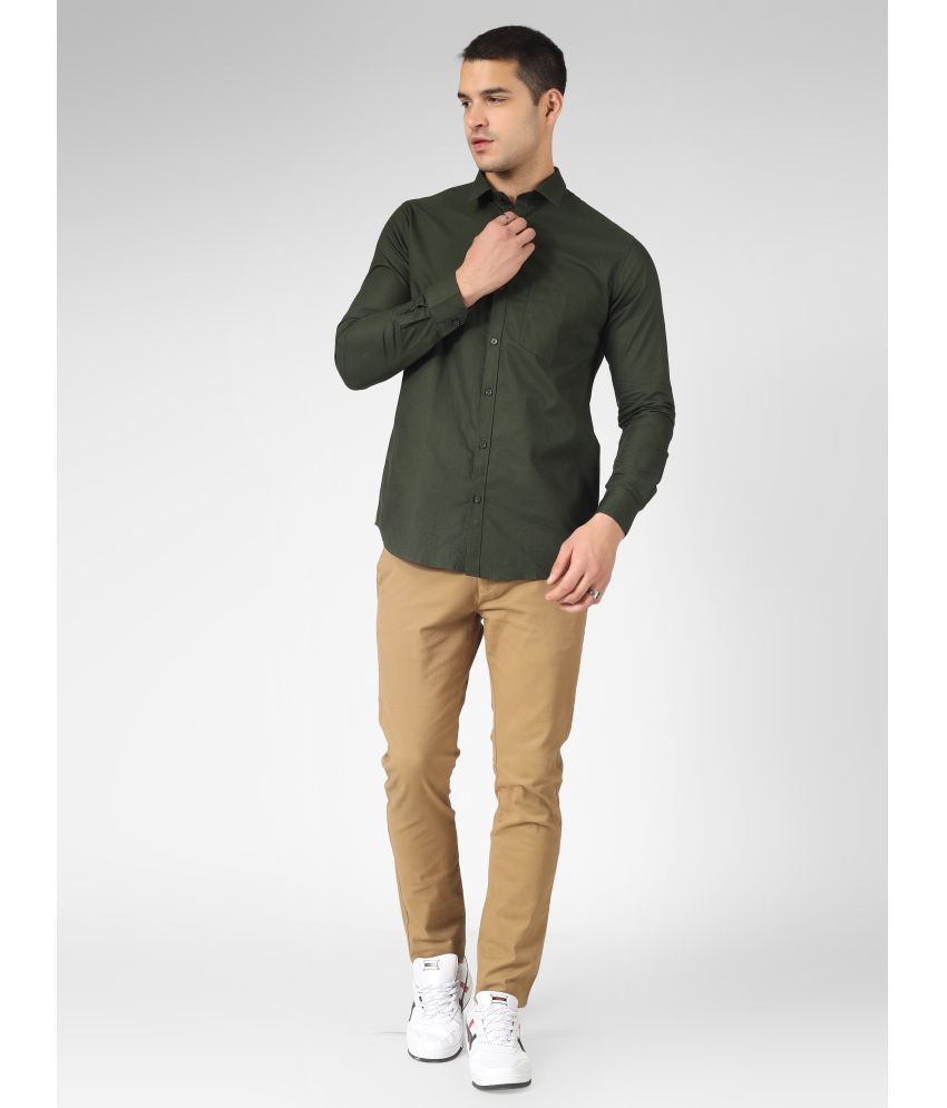     			Indo Premium 100% Cotton Slim Fit Solids Full Sleeves Men's Casual Shirt - Olive ( Pack of 1 )