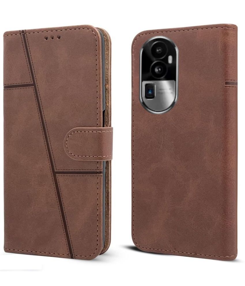     			NBOX Brown Flip Cover Artificial Leather Compatible For Oppo Reno 10 Pro Plus ( Pack of 1 )