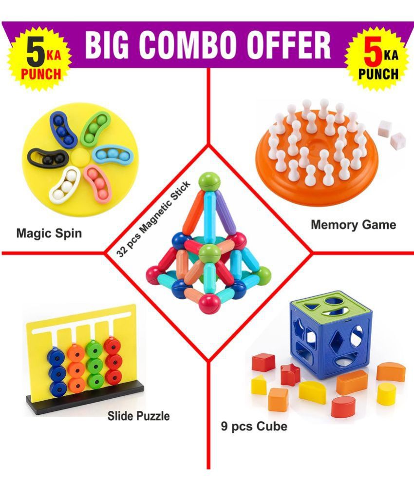    			RAINBOW RIDERS Big Combo (32 pcs Magnetic Stick + Mind Game + Magic Spin + Slide Puzzle + 9 pcs Cube) Baby Activity Toys For Boys Girls 3,4,5,6+ years