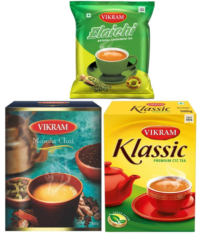     			Vikram Tea Combo Klassic Premium CTC Tea 500g, Masala Chai 250g, Elaichi Tea 250g-1000g (Pack of 3)