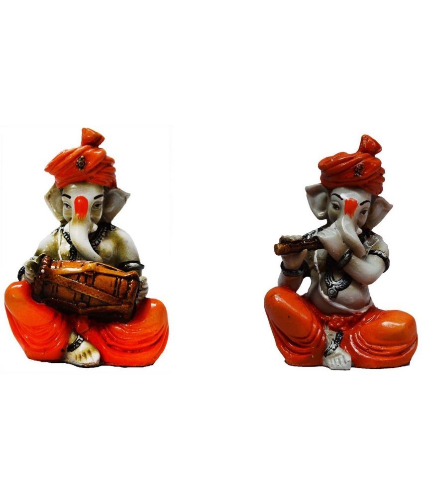     			eCraftIndia Set of 2 Orange Handcrafted Polyresin Lord Ganesha-Shaped Showpieces