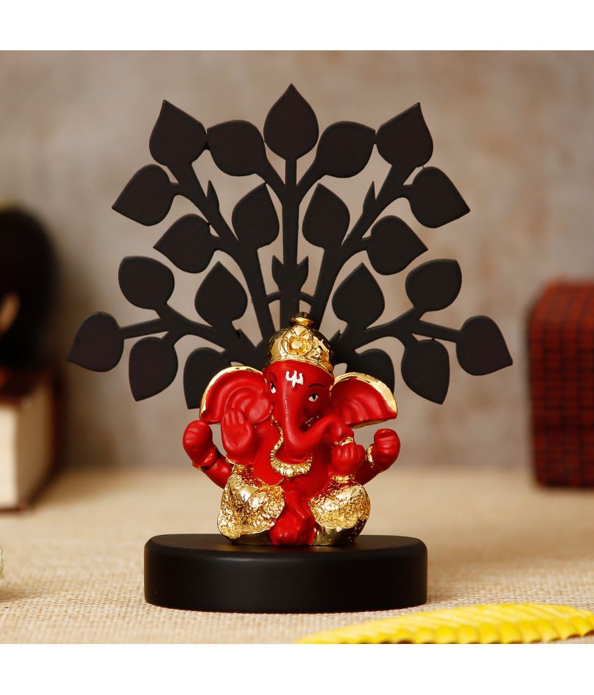     			eCraftIndia Red & Gold-Toned Lord Ganesha Idol On Wooden Tree Showpiece