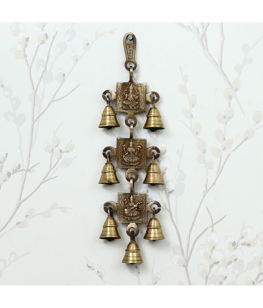     			eCraftIndia Brown Ganesha Laxmi Saraswati Wall Hanging Bells