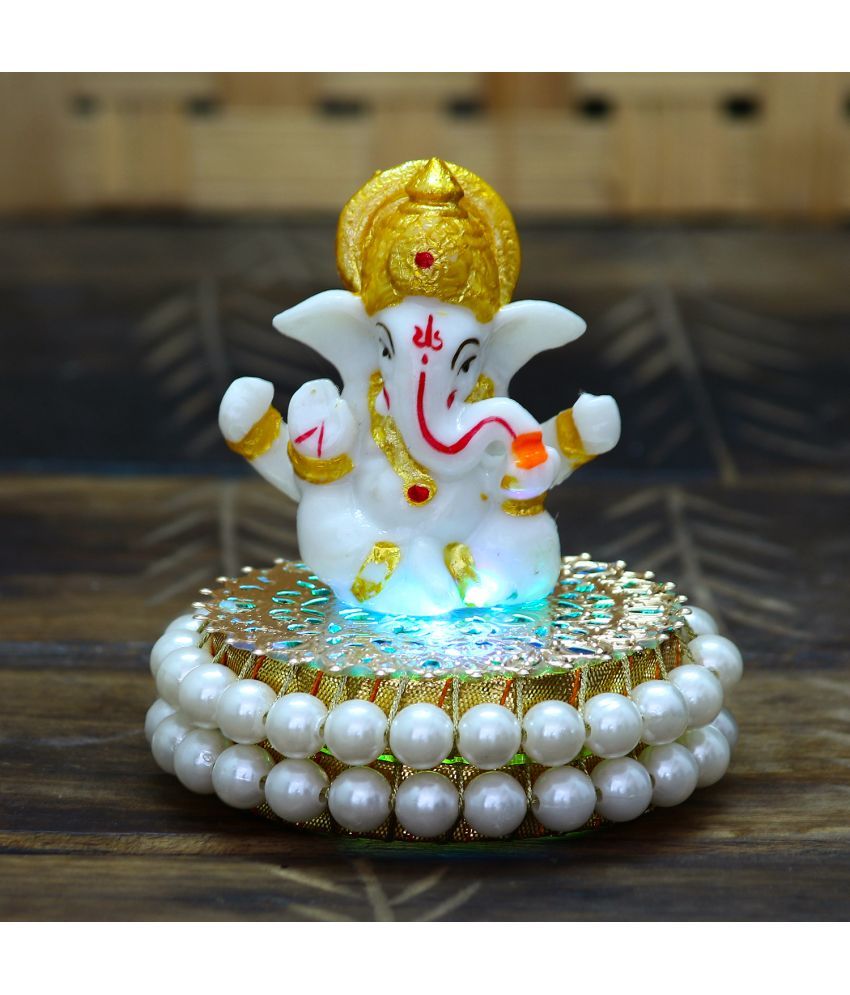     			eCraftIndia White & God Toned Textured Lord Ganesha Metal Idol Showpiece