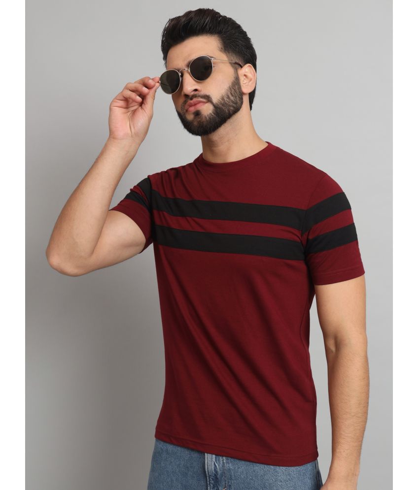     			ZEBULUN Cotton Blend Regular Fit Striped Half Sleeves Men's T-Shirt - Maroon ( Pack of 1 )
