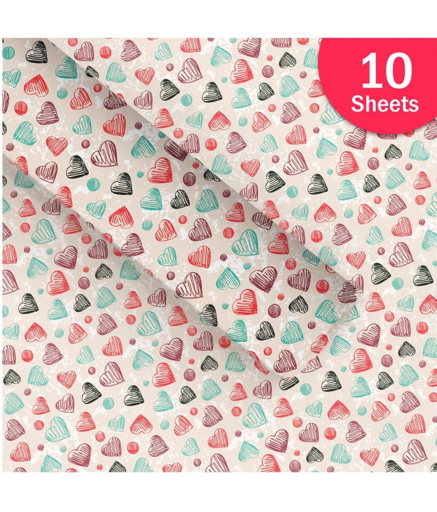     			Paper Pep Beige Multiple Hearts Print Gift Wrapping Paper 19"X29", Pack of 10 Paper Gift Wrapper (Multicolor)
