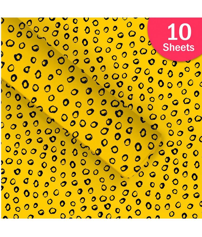     			Paper Pep Yellow Black Round Spots Print Gift Wrapping Paper 19"X29", Pack of 10 Paper Gift Wrapper (Multicolor)