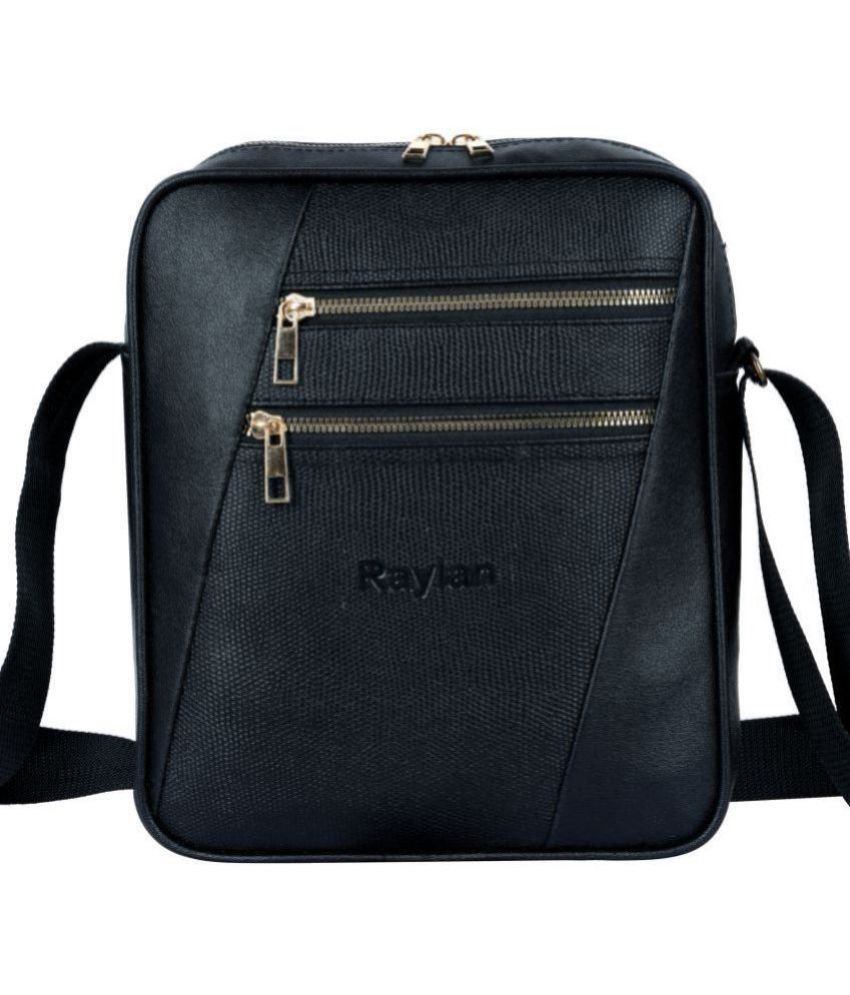     			Raylan Black Textured Messenger Bag