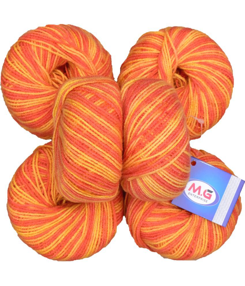     			100% Acrylic Wool Multi Orange (6 pc) Baby Soft Wool Ball Hand Knitting Wool/Art Craft Soft Fingering Crochet Hook Yarn, Needle Knitting Yarn Thread Dyed