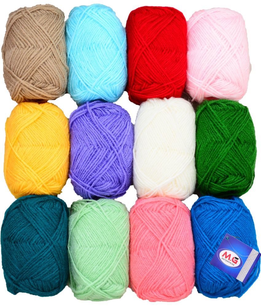     			100% Acrylic Wool Royal Bunny 12 Combo Wool Ball Hand Knitting Wool/Art Craft Soft Fingering Crochet Hook Yarn, Needle Knitting Yarn Thread Dyed