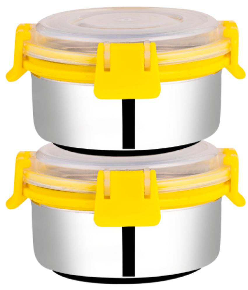     			BOWLMAN Smart Clip Lock Steel Yellow Food Container ( Set of 2 )