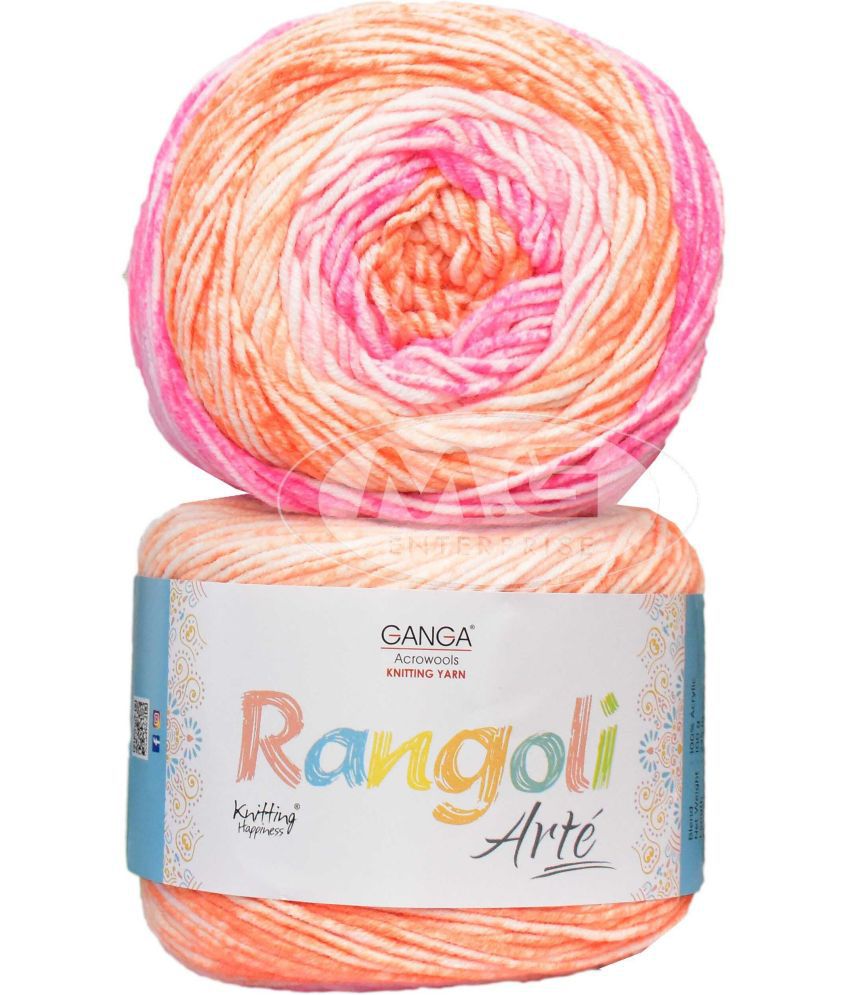     			GAN GA Rangoli Arte  Multi Rose 200 gmsWool Ball Hand knitting wool N Art-AEHD