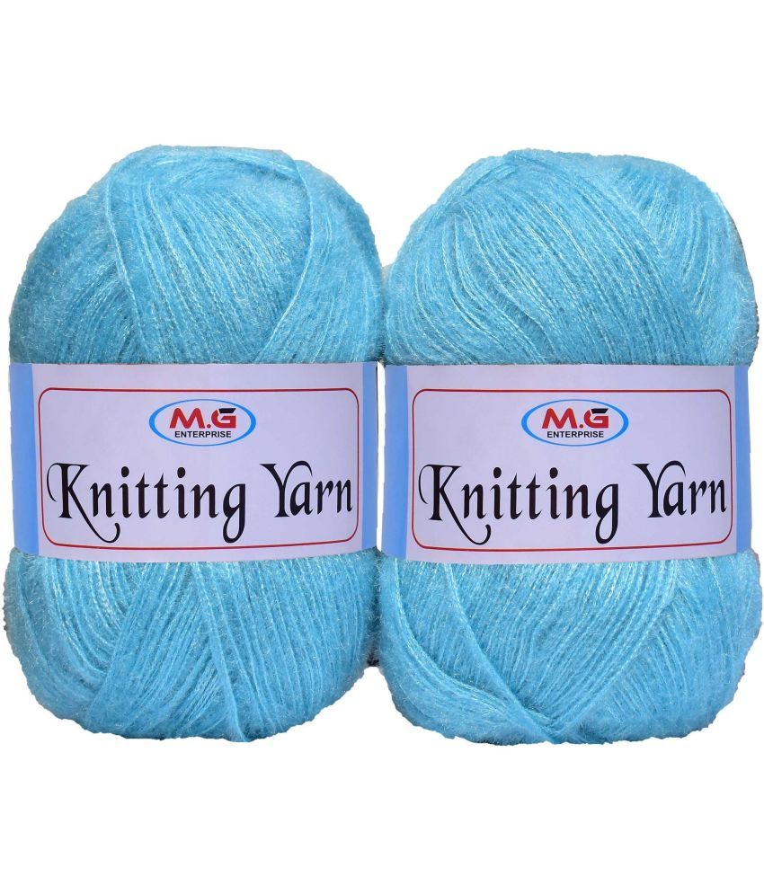     			Knitting Wool Yarn, Soft Fancy Feather Wool  Sky Blue 200 gm- Art-HGB