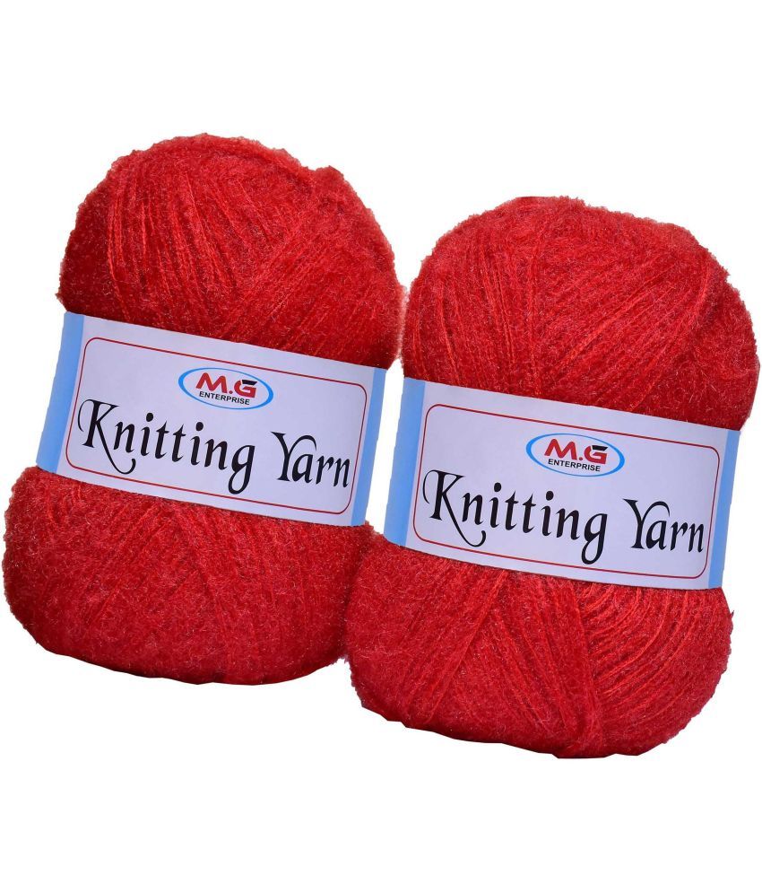     			Knitting Wool Yarn, Soft Fancy Feather Wool  Red 400 gm- Art-HDB