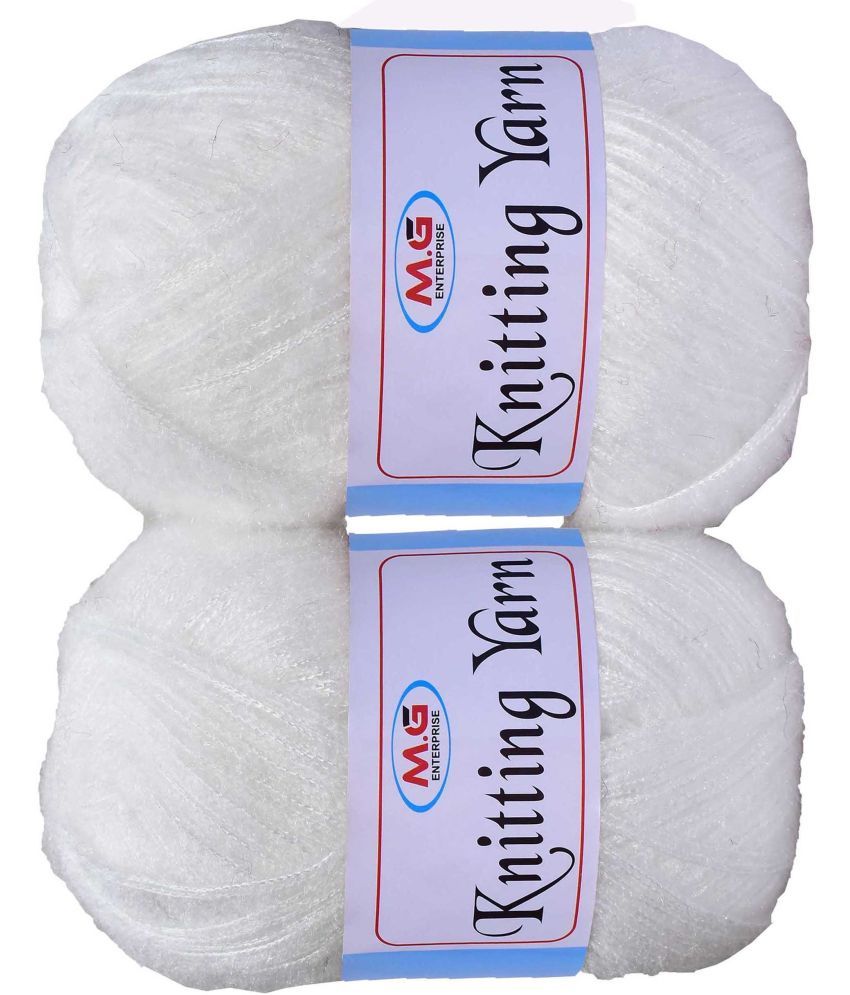     			Knitting Wool Yarn, Soft Fancy Feather Wool  White 500 gm- Art-HEJ