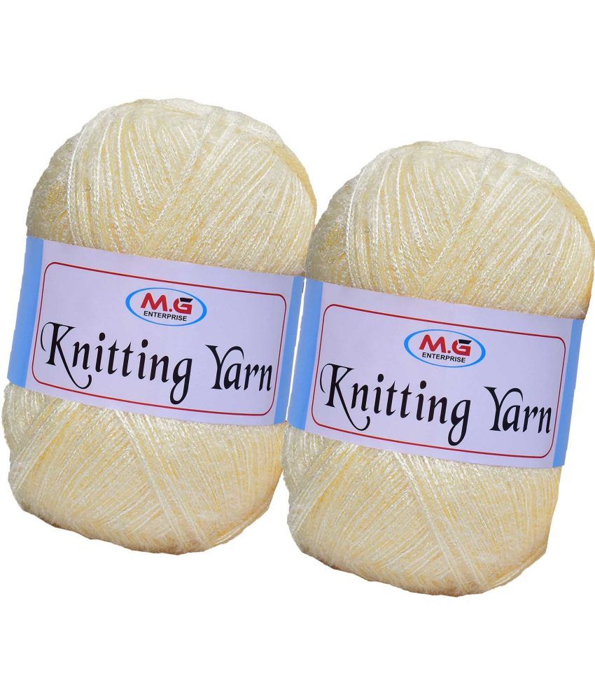     			Knitting Wool Yarn, Soft Fancy Feather Wool  Cream 400 gm- Art-HDD