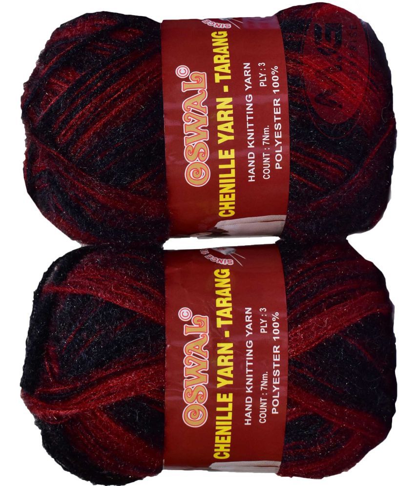     			Knitting Wool Yarn, Soft Tarang Feather Wool Ball Black Red 400 gm  Best Used with Knitting Needles, Soft Tarang Wool Crochet NeedlesWool Yarn for Knitting