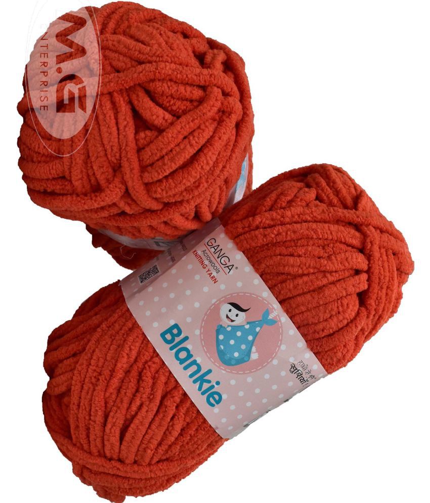     			Knitting Yarn Thick Chunky Wool, Blankie Deep Orange 300 gm  Best Used with Knitting Needles, Crochet Needles Wool Yarn for Knitting, With Needle.- X YK