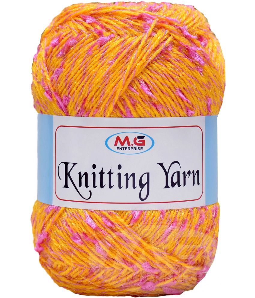     			Knitting Yarn Thick Chunky Wool  Yellow pink 200 gm Knitting Needles. Art-IJA