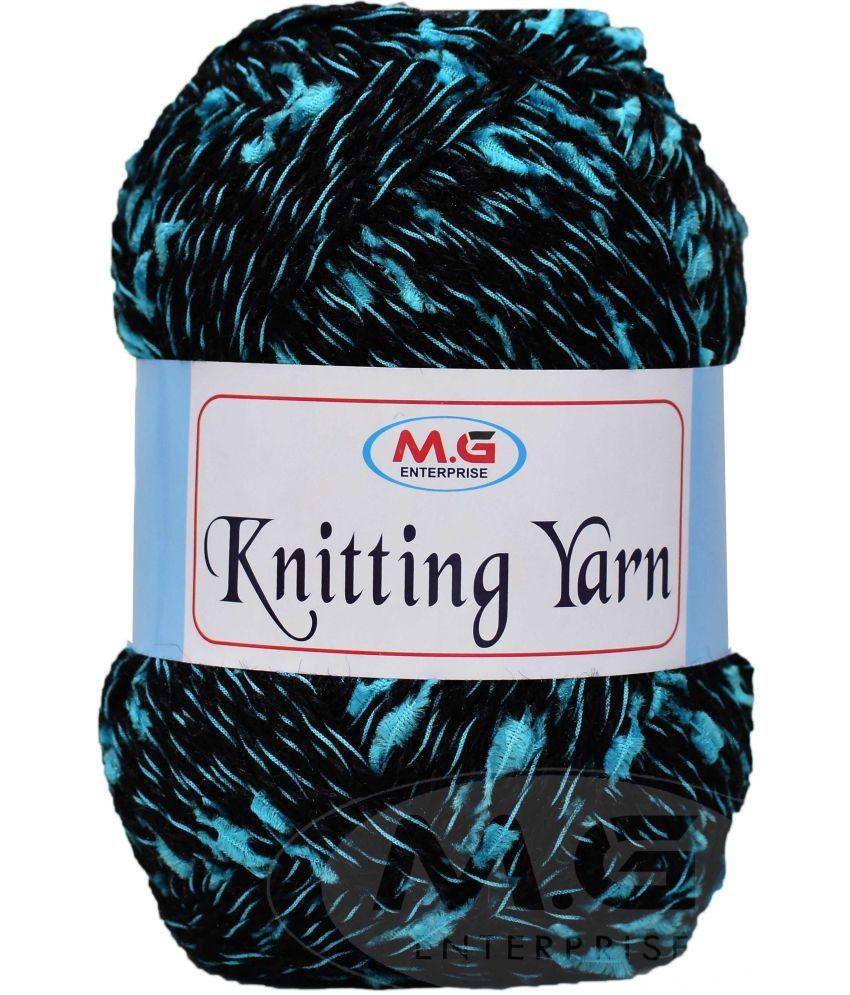     			Knitting Yarn Thick  Wool  Black Blue (neon) 200 gm Knitting Needles. Art-HIC