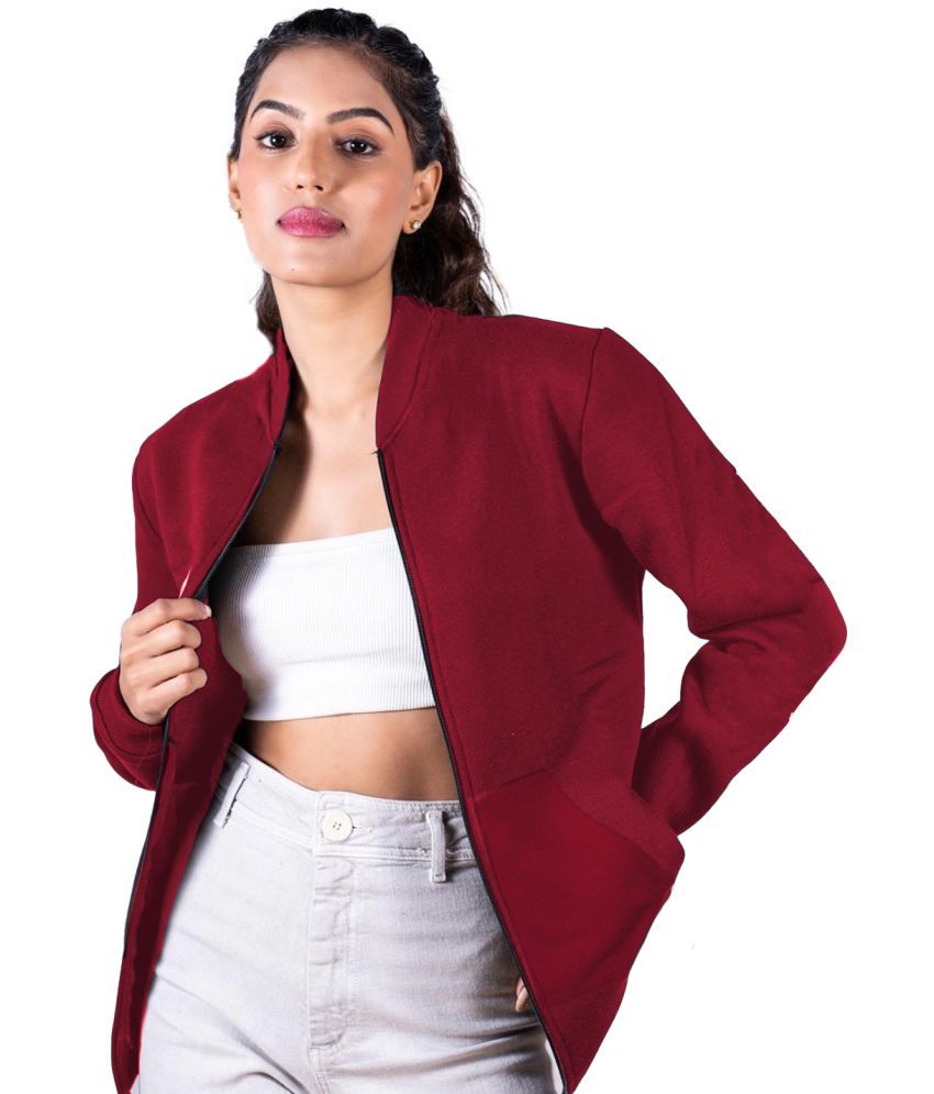     			Leotude - Fleece Maroon Bomber Jackets