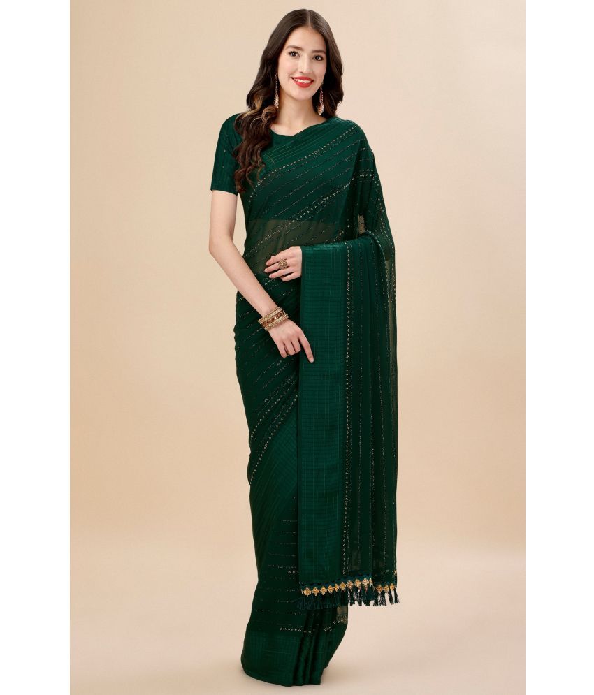     			Rekha Maniyar Brocade Embellished Saree With Blouse Piece - Green ( Pack of 1 )