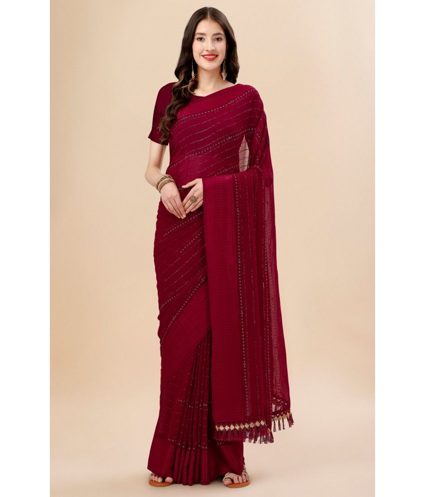     			Rekha Maniyar Brocade Embellished Saree With Blouse Piece - Maroon ( Pack of 1 )