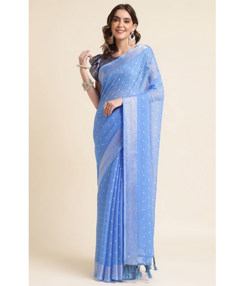     			Rekha Maniyar Chiffon Printed Saree With Blouse Piece - Blue ( Pack of 1 )