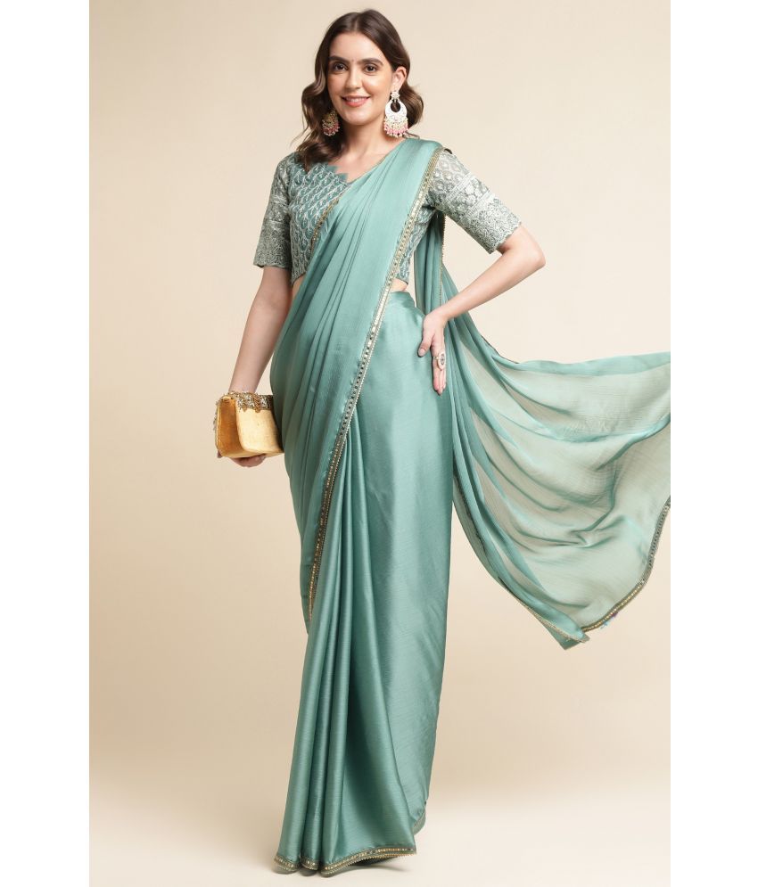     			Rekha Maniyar Chiffon Solid Saree With Blouse Piece - Teal ( Pack of 1 )