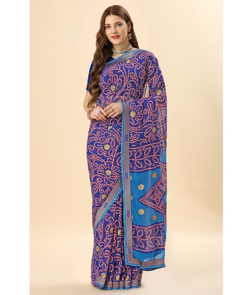     			Rekha Maniyar Fashions Georgette Printed Saree With Blouse Piece - Blue ( Pack of 1 )