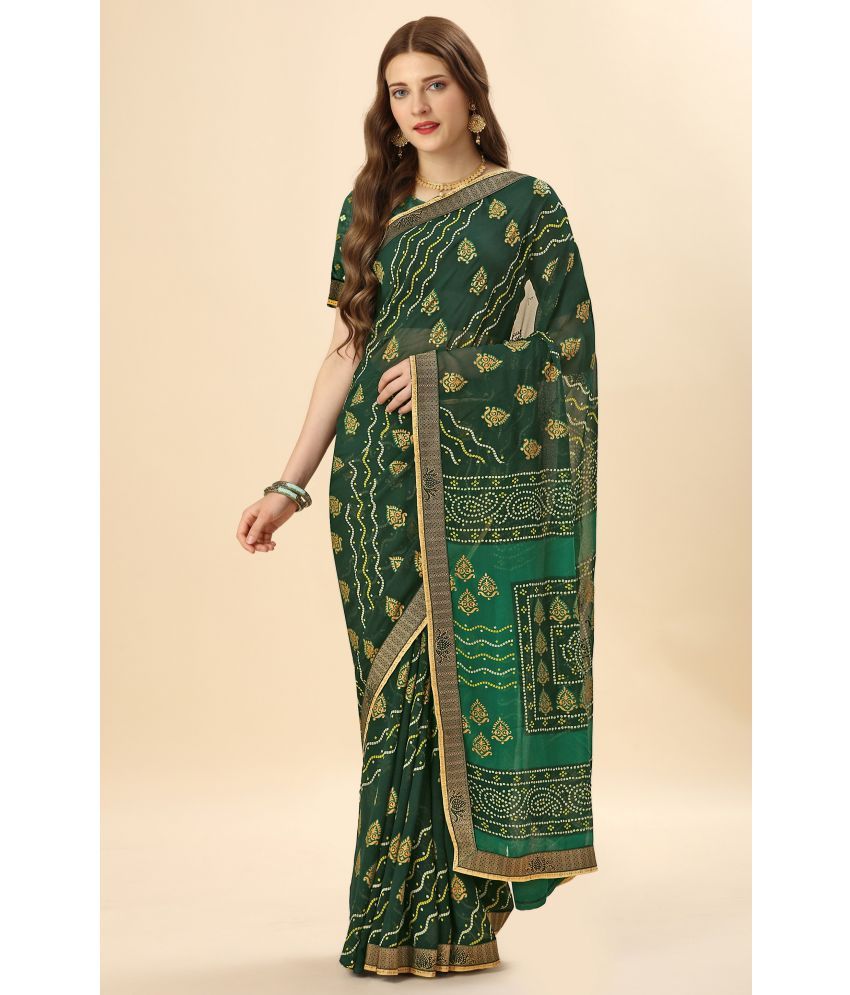     			Rekha Maniyar Georgette Printed Saree With Blouse Piece - Green ( Pack of 1 )