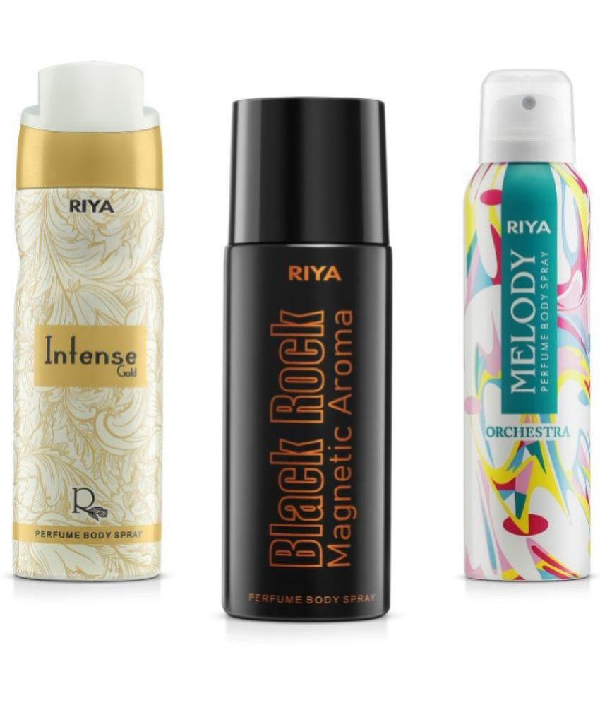     			Riya Intense Gold & Black Rock & Melody Perfume Body Spray for Unisex 150 ml ( Pack of 3 )