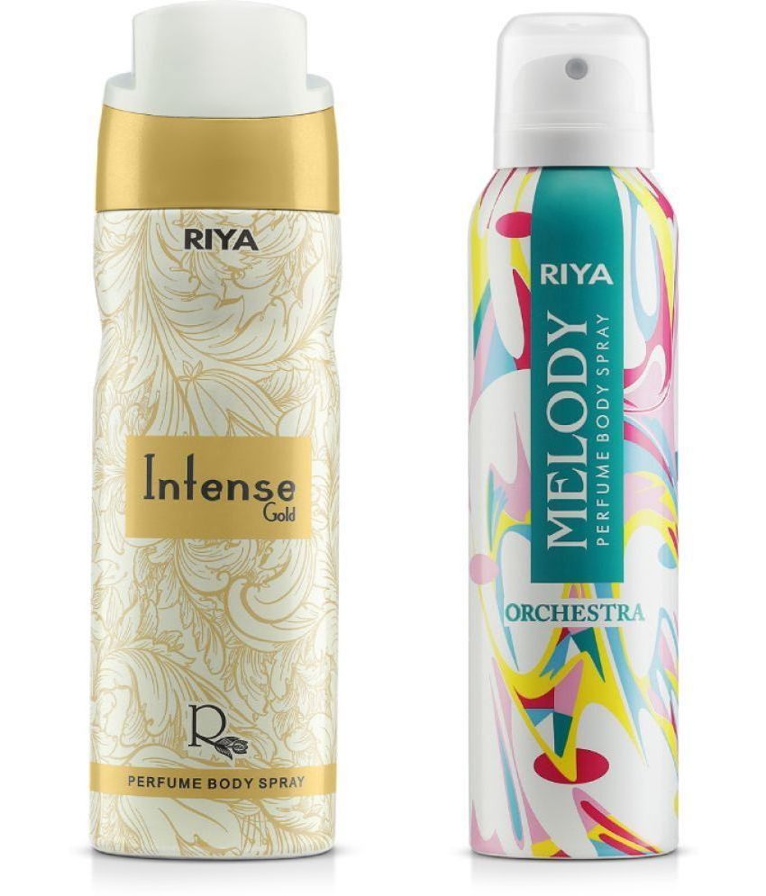     			Riya Intense Gold & Melody Perfume Body Spray for Unisex 150 ml ( Pack of 2 )