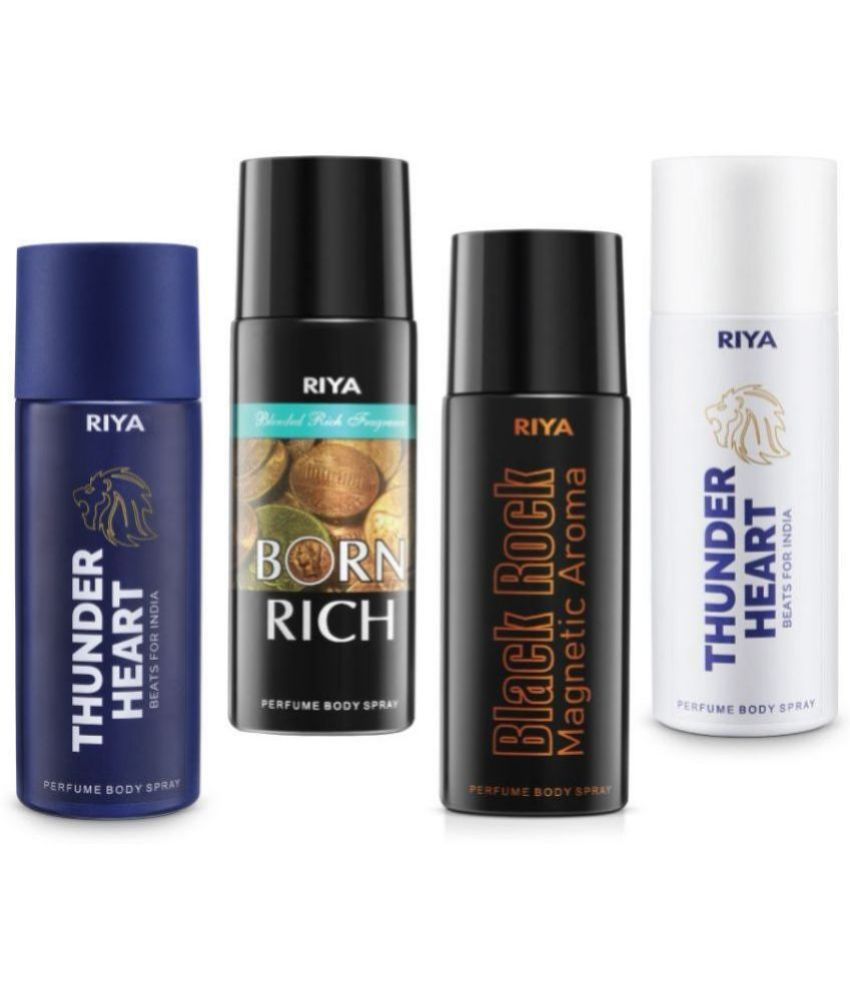     			Riya Thunder Heart Blue& White, Born Rich & Black Rock Deodorant Spray & Perfume For Men 600 ( Pack of 4 )