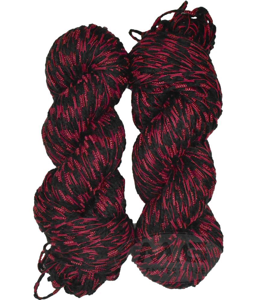     			VARDHMAN Fantasy  Black Red 200 gms Wool Hank Hand knitting wool -JB Art-ADBD