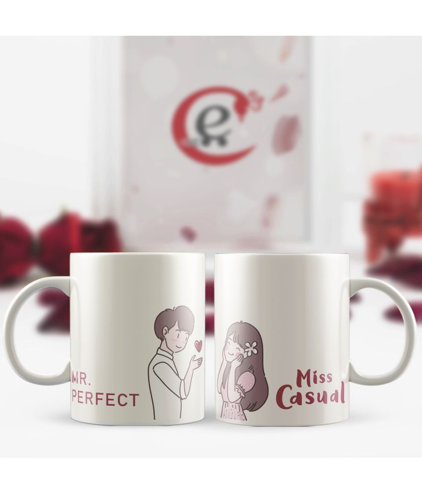     			eCraftIndia Set of 2 "Mr. Perfect - Miss Casual" Valentine Love theme Ceramic Coffee Mugs