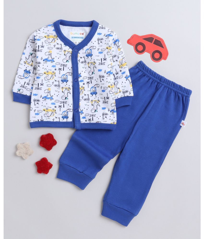     			BUMZEE Blue & White Cotton Baby Boy T-Shirt & Pyjama Set ( Pack of 1 )