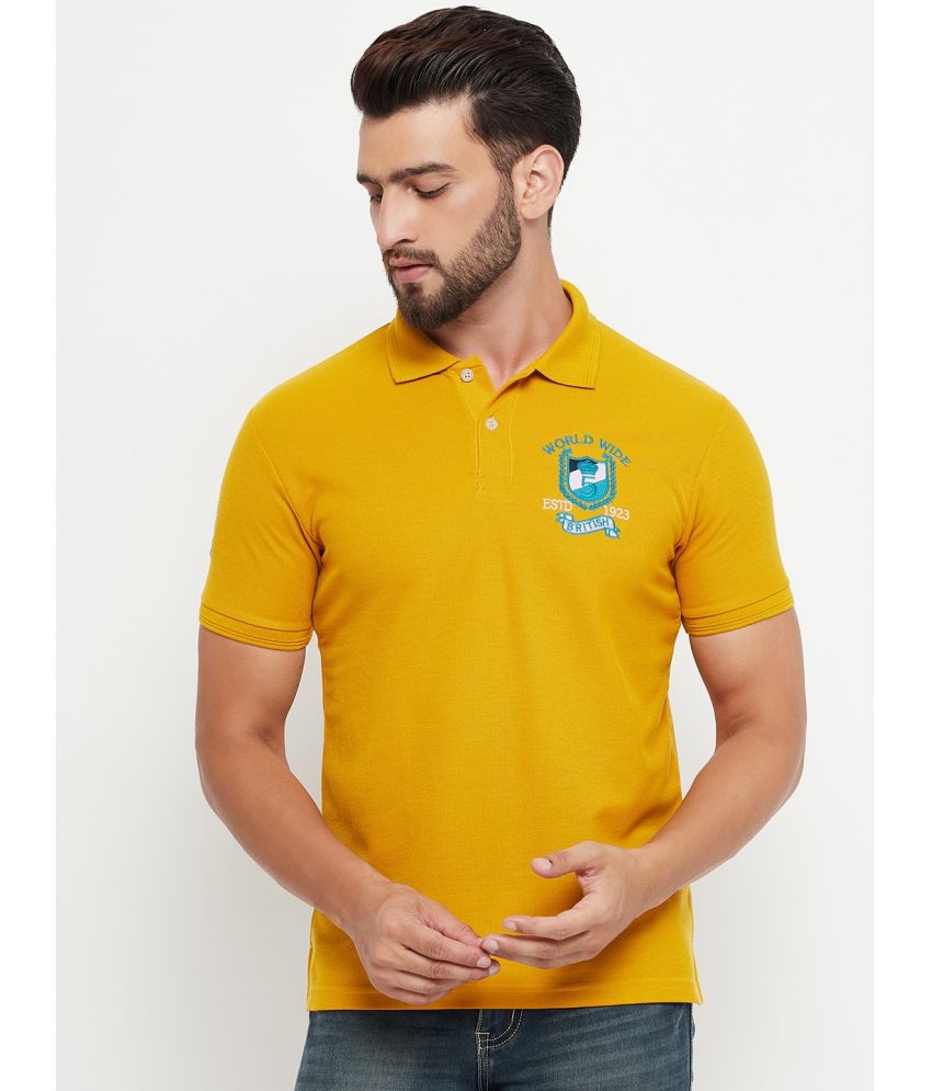     			GET GOLF Cotton Blend Regular Fit Solid Half Sleeves Men's Polo T Shirt - Mustard ( Pack of 1 )