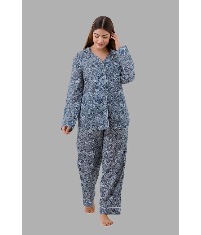     			POOPII Blue Cotton Women's Nightwear Nightsuit Sets ( Pack of 1 )