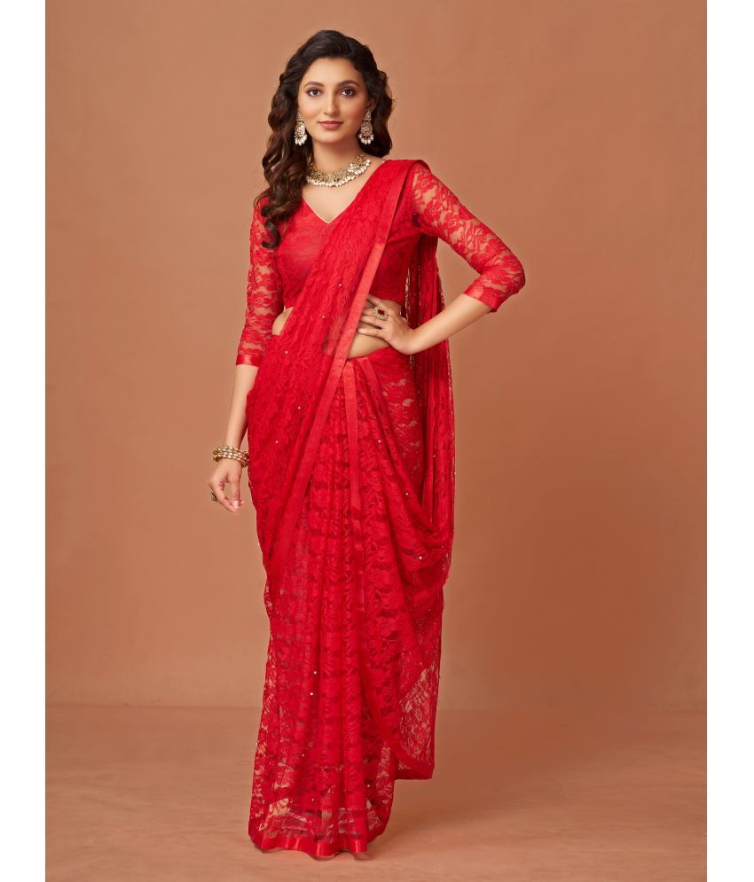     			VANRAJ CREATION Brasso Self Design Saree With Blouse Piece - Red ( Pack of 1 )