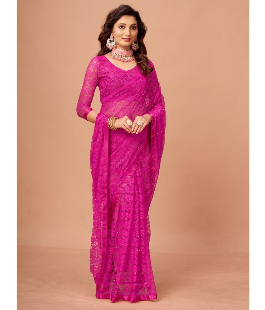     			VANRAJ CREATION Brasso Self Design Saree With Blouse Piece - Pink ( Pack of 1 )